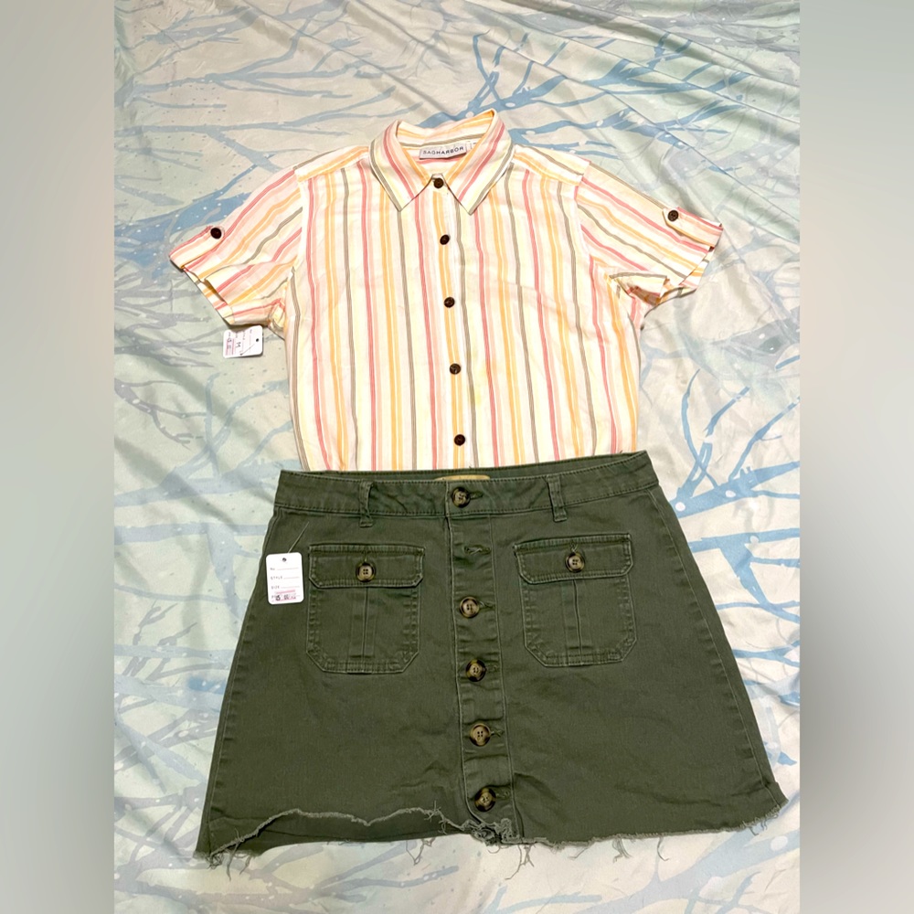 shirt and skirt. Color green